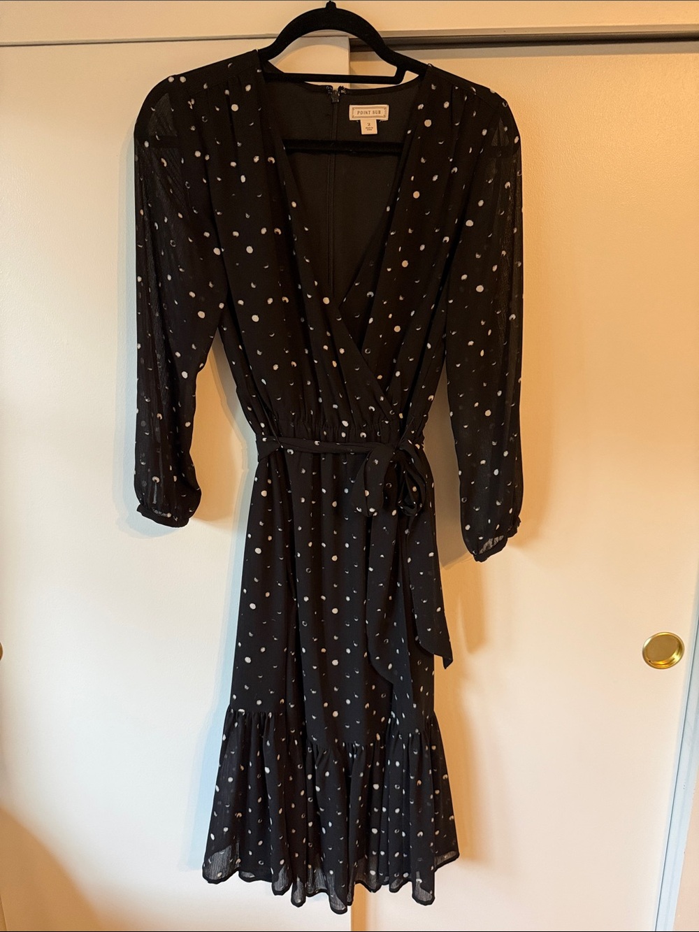 Polka Dot Wrap Style Midi Dress